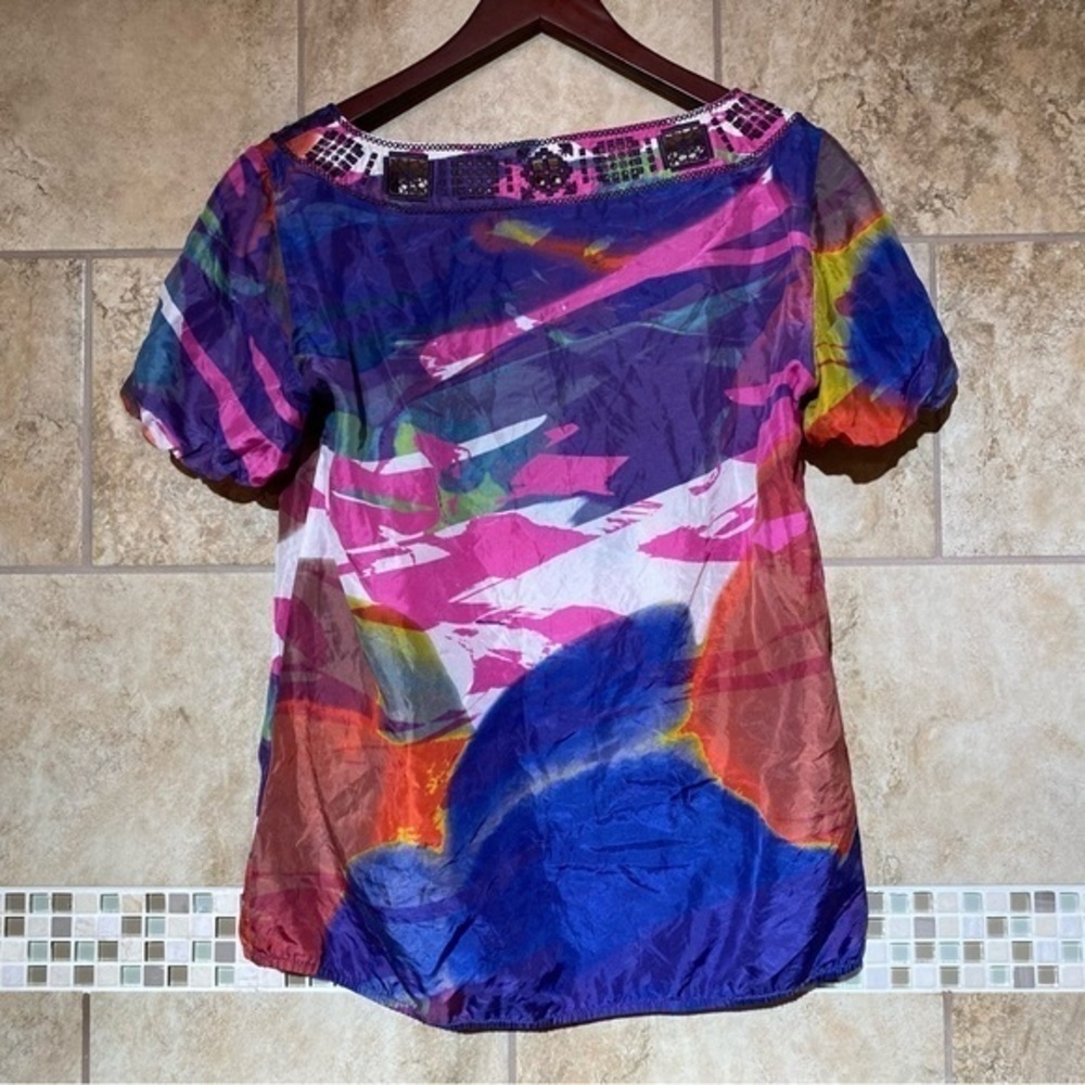 Tory Burch 100% Silk Watercolor Blouse 6 - read description - Picture 4 of 7
